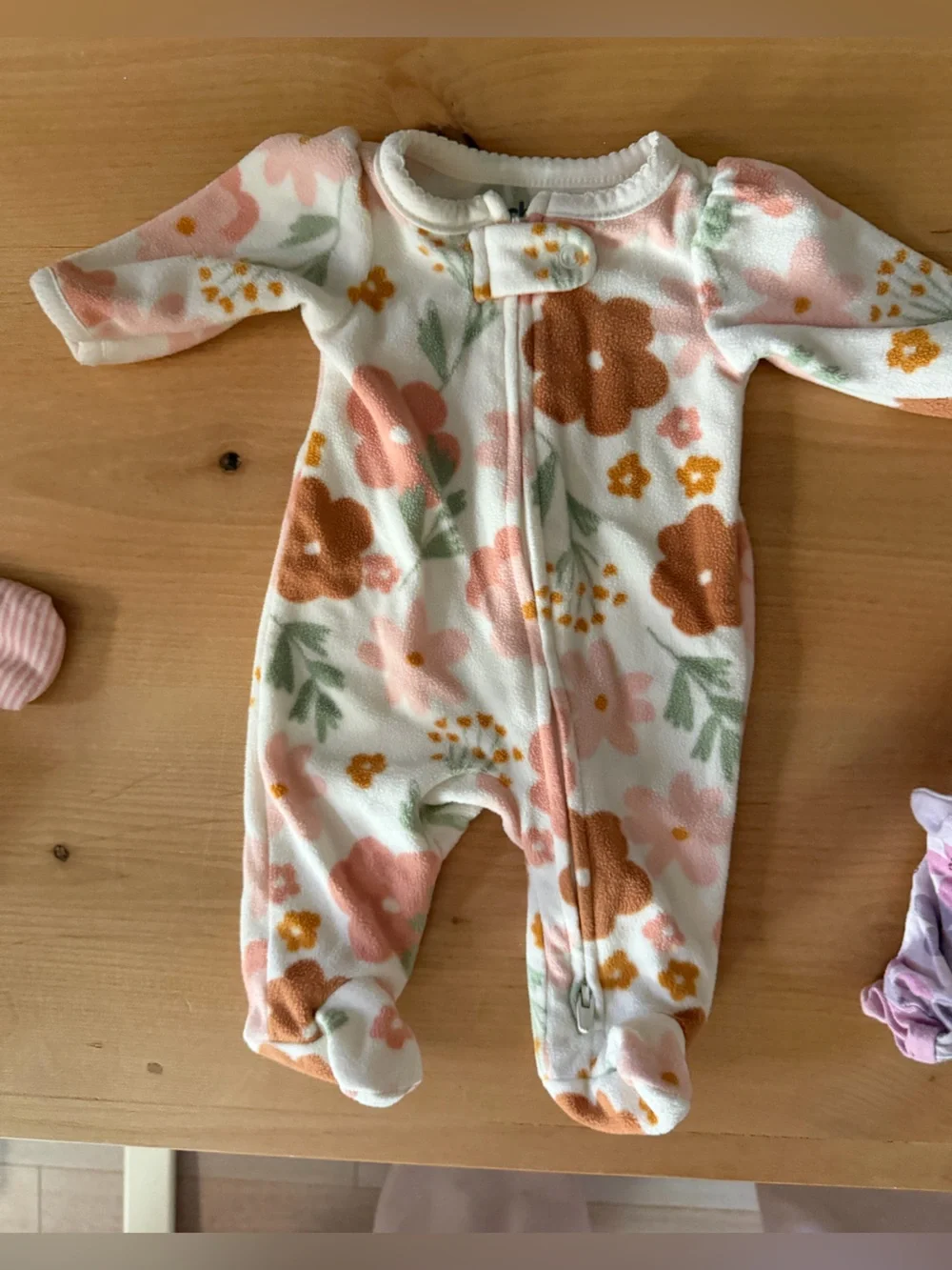 PREMIE Mixed Floral & Animal Baby Footed Sleepers - Pink, White, Purple
